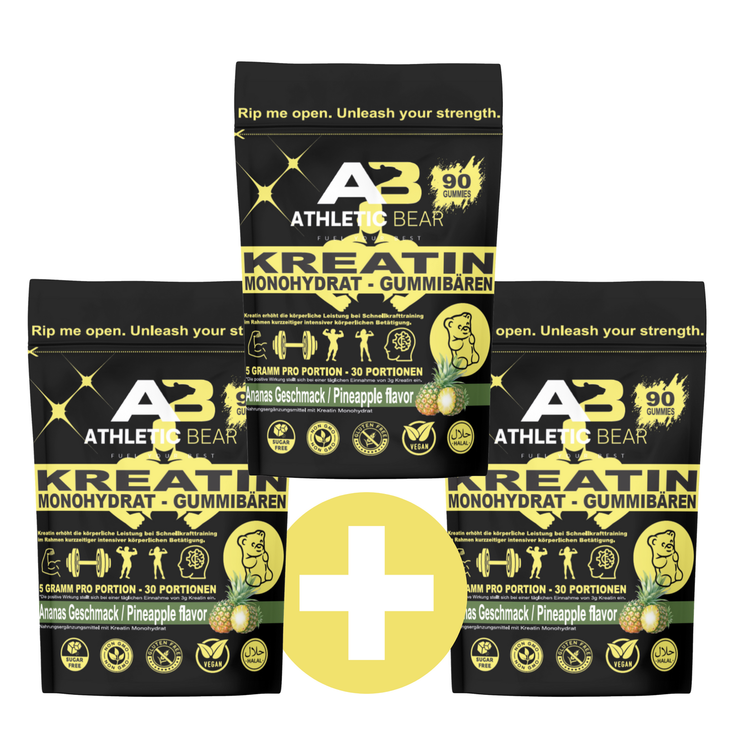 3x AthleticBear - Kreatin Monohydrat Gummibären (-30%)